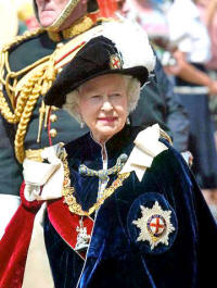 The Queen, in regaia of the Order of the Garter