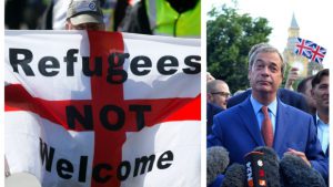 A demonstrator holds up a flag during a demonstration by far-right protesters in Dover